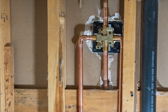 Copper water pipes exposed in a home