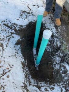 New green PVC drain pipes installed during drain pipe installation in Spokane WA