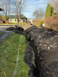 A trench dug for plumbing excavation in Spokane, WA